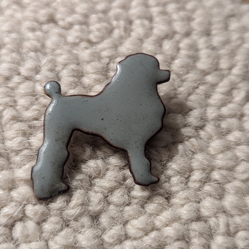 Poodle Pin Copper Enamel vintage blue gray color, in good condition , 1"